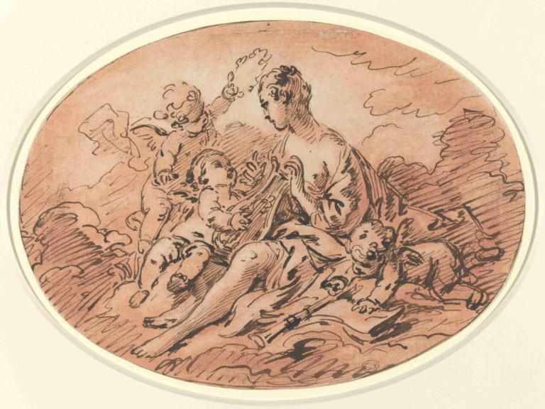 Allegory of Music,François Boucher,Copperplate Etching,Copperplate Etching, fine art parody, multiple boys