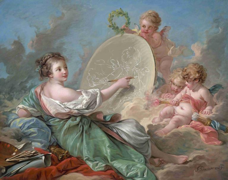 Allegory of Painting,François Boucher,Oil Painting,Oil Painting, fine art parody, multiple girls, barefoot