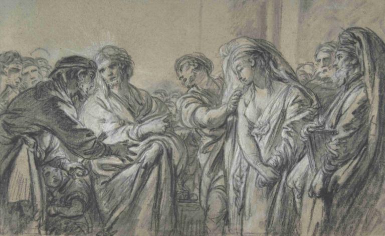 Christ and the Woman Taken in Adultery,그리스도와 간음하다 잡힌 여인,François Boucher,프랑수아 부셰,동판 에칭,동판 에칭, 여러 소년, 수염