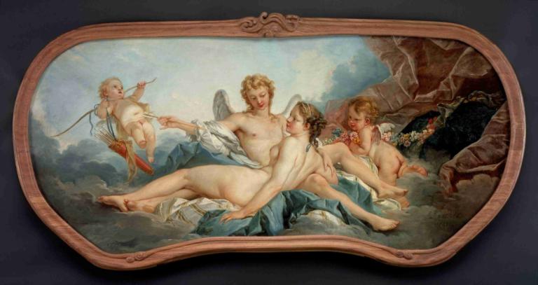 Cupid Wounding Psyche,丘比特伤害赛琪,François Boucher,弗朗索瓦-布歇,油画,油画, 美术模仿, 戏仿, 裸体, 金头发, 乳头, 多个男孩, 多个女孩, 赤脚, 实际的, 乳房