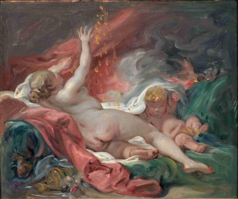 Danaë and the Shower of Gold. Study,Danaë in zlati tuš. Študija,François Boucher,Oljna slika,Oljna slika