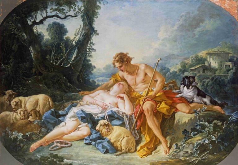 Daphnis and Chloe,Dafnis in Chloe,François Boucher,Oljna slika,Oljna slika, likovna parodija, parodija