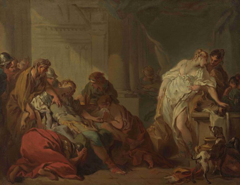 Death of Meleager,Meleagers död,François Boucher,Oljemålning,Oljemålning, konstparodi, parodi, flera pojkar