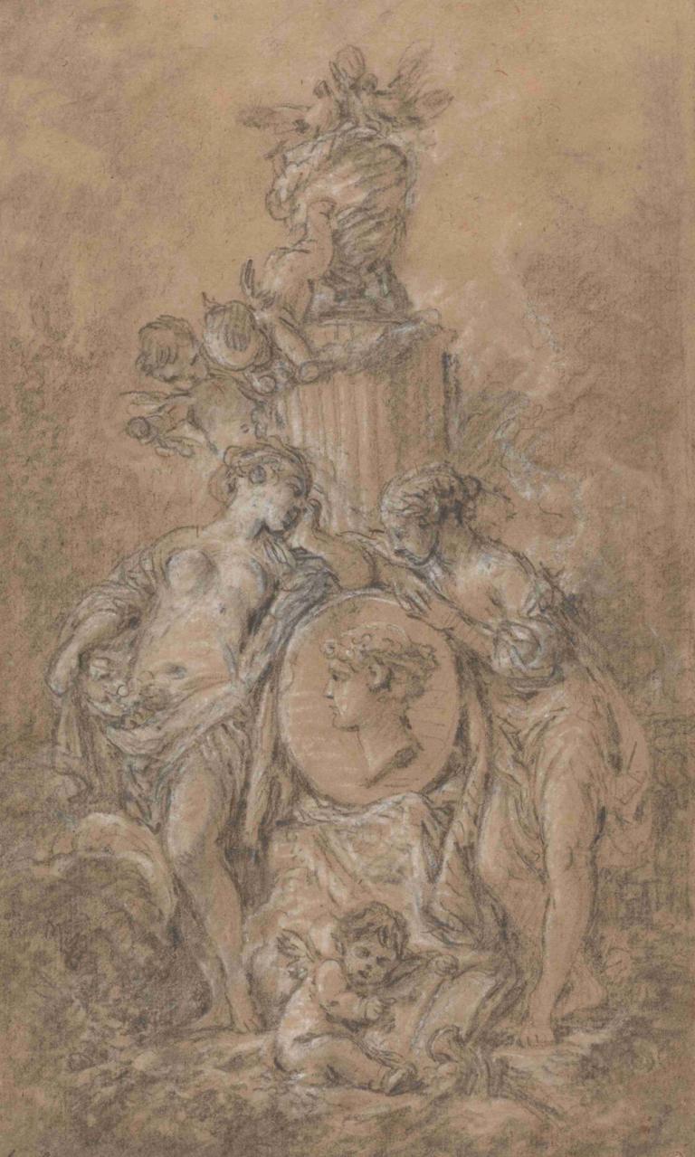 Design for a Funeral Monument,François Boucher,Copperplate Etching,Copperplate Etching, fine art parody, baby