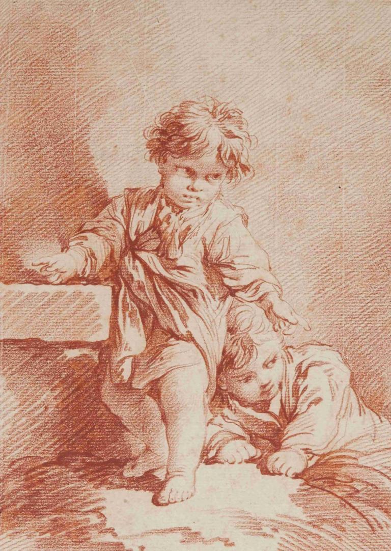 Deux jeunes garçons dont un allongé,İki genç çocuk, biri yatıyor,François Boucher,Bakır Levha Gravür