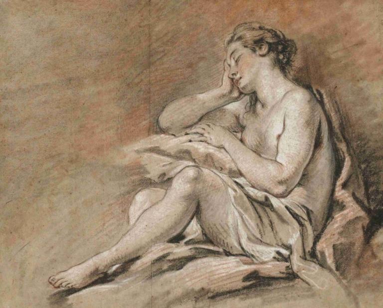 Etude de jeune femme endormie,Studie av en sovende ung kvinne,François Boucher,Francois Boucher