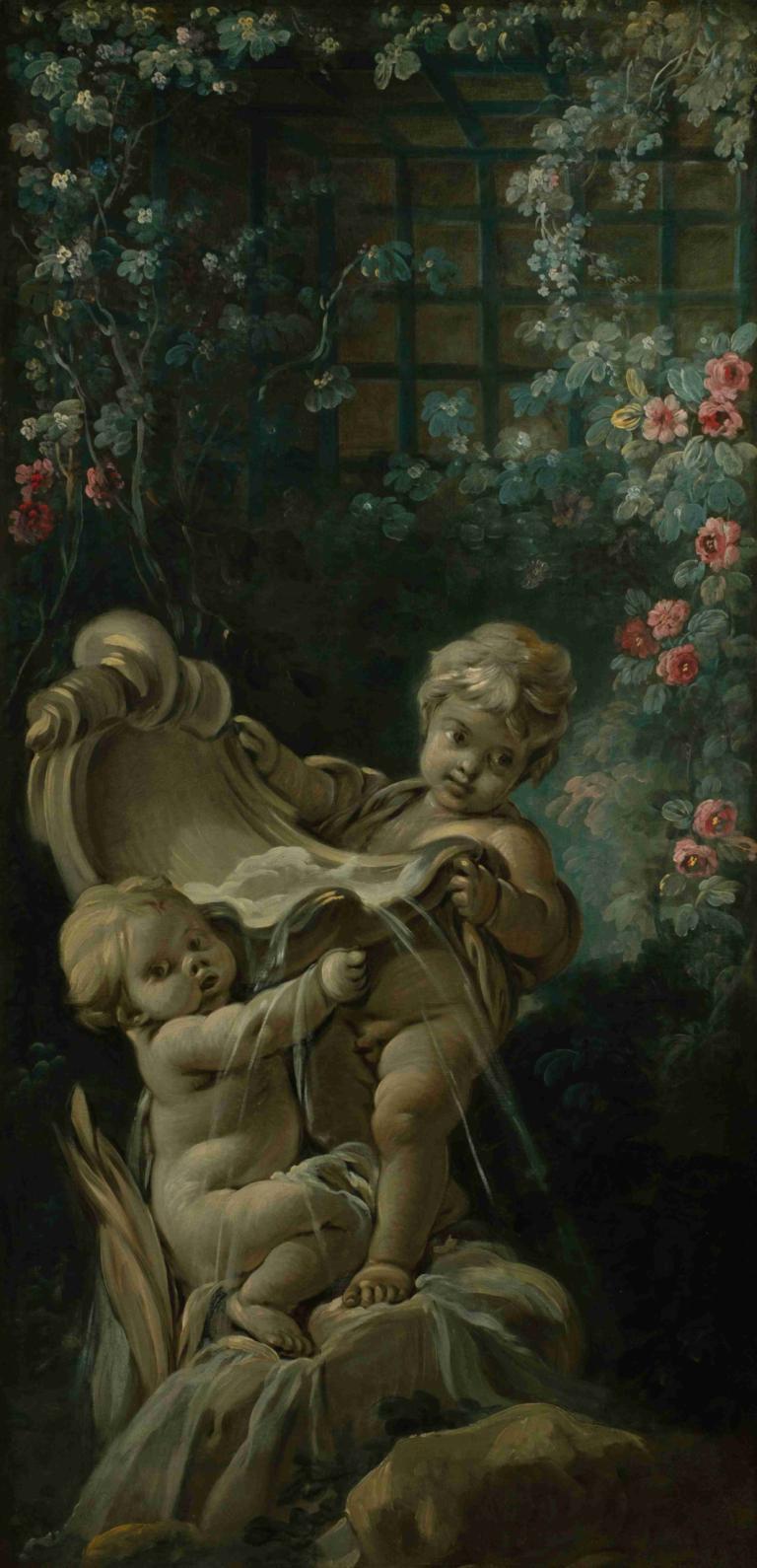 Fontaine avec deux amours dont l'un est agenouillé,Fontana con due amanti, uno inginocchiato,François Boucher