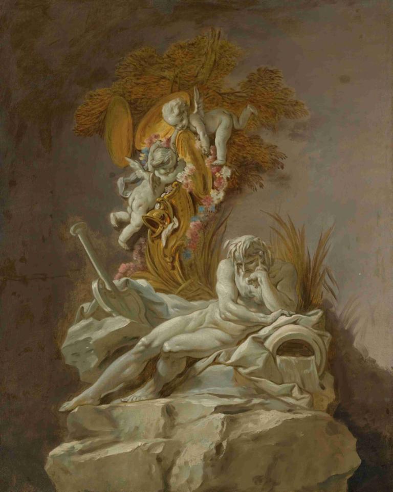 Fountain Study I,François Boucher,Oil Painting,Oil Painting, fine art parody, nude, on side, parody, statue