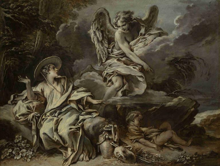 Hagar And Ishmael In The Desert With The Angel,François Boucher,Copperplate Etching,Copperplate Etching