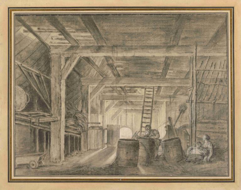 Interior of a Barn with a Family of Coopers,Das Innere einer Scheune mit einer Familie Coopers