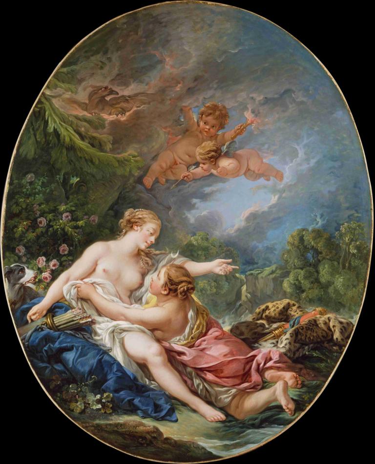 Jupiter and Callisto,Jupiter in Kalisto,François Boucher,Oljna slika,Oljna slika, likovna parodija, parodija