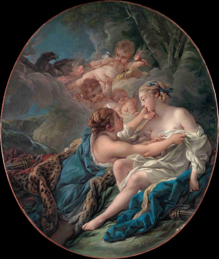 Jupiter- in The Guise of Diana and Callisto,François Boucher,Oil Painting,Oil Painting, fine art parody