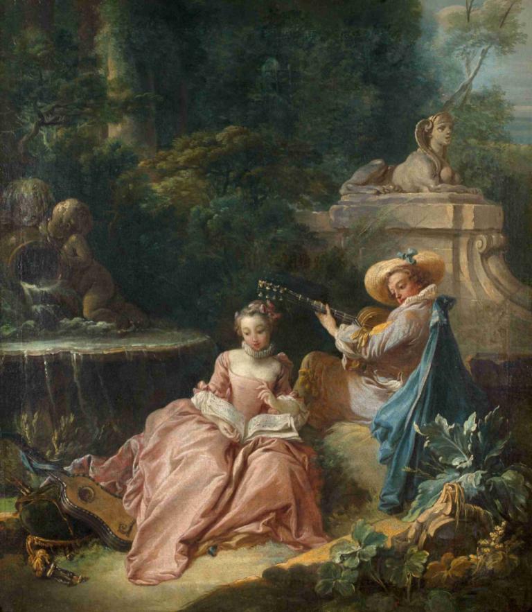 La Leçon de musique,Το μάθημα μουσικής,François Boucher,Ελαιογραφία,Ελαιογραφία, παρωδία καλών τεχνών