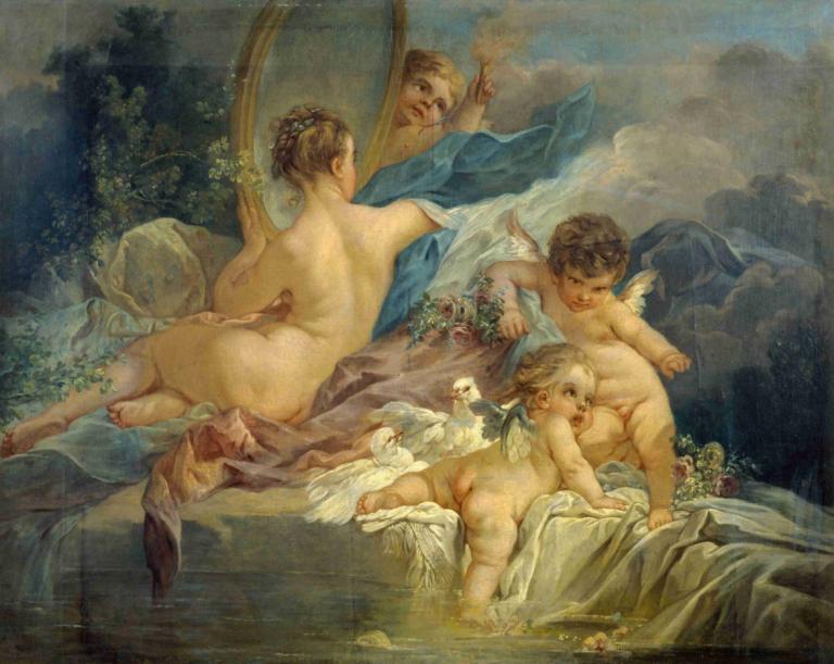 La toilette de Vénus,Het toilet van Venus,François Boucher,Olieverf,Olieverf, parodie op beeldende kunst