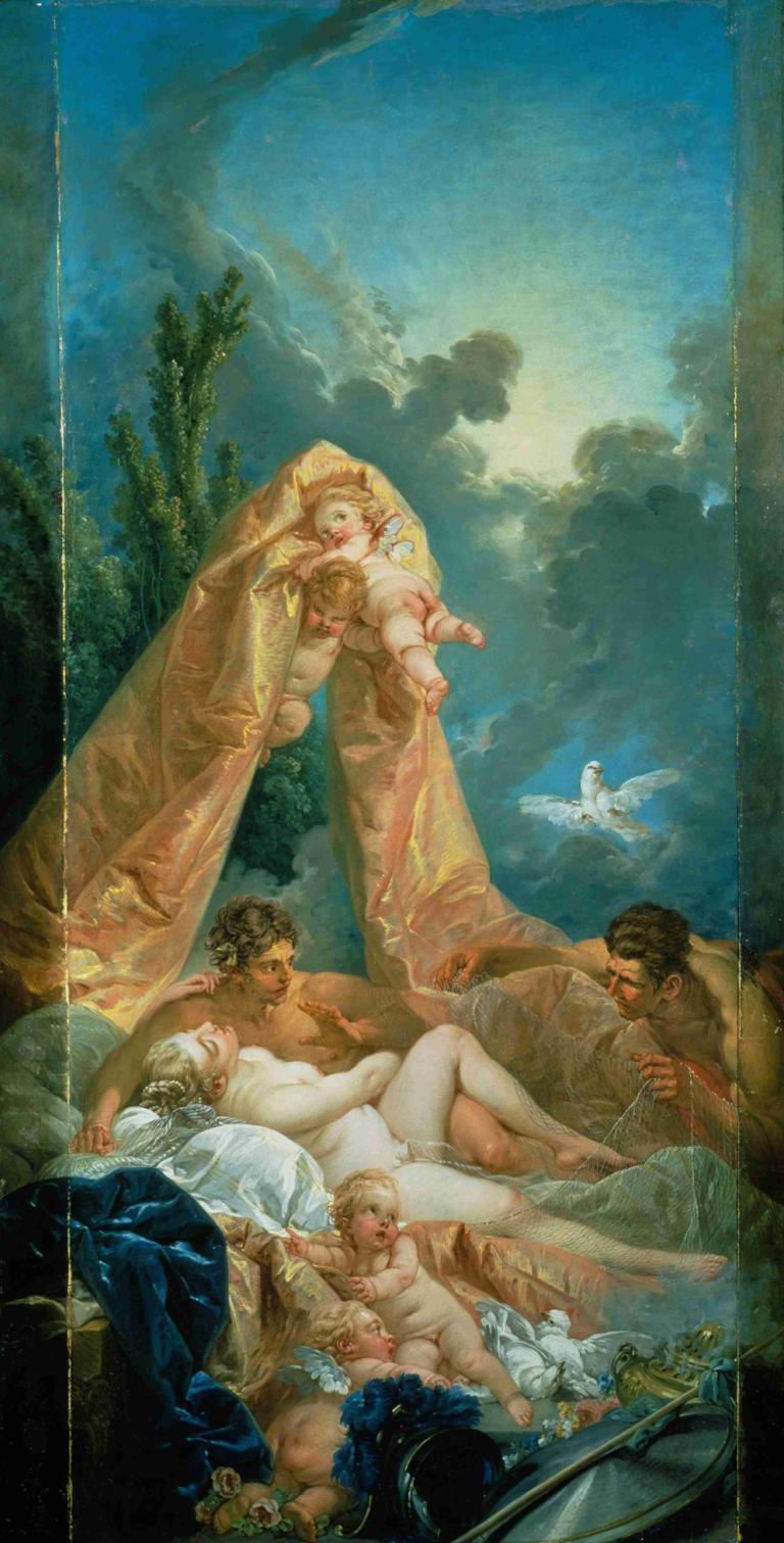 Mars and Venus surprised by Vulcan,火星と金星がバルカンに驚かれる,François Boucher,フランソワ・ブーシェ,油絵,油絵, 美術パロディ, 複数の男の子, あごひげ