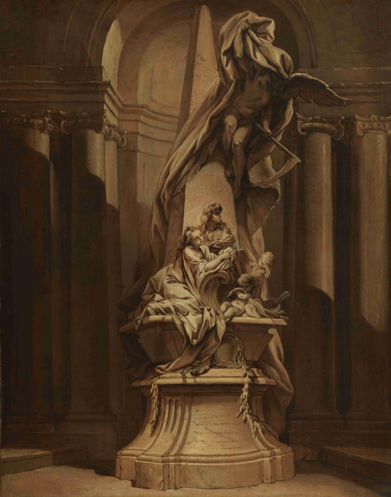 Monument to Mignard,Monument für Mignard,François Boucher,Ölgemälde,Ölgemälde, Thron, Säule, Statue, Spalte