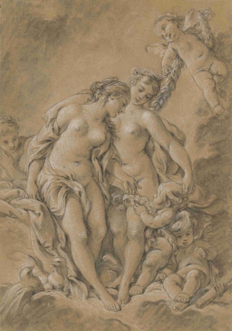 Nymphs and Cupids,Nymphen und Amoretten,François Boucher,Kupferstich,Kupferstich, Brüste, Brustwarzen