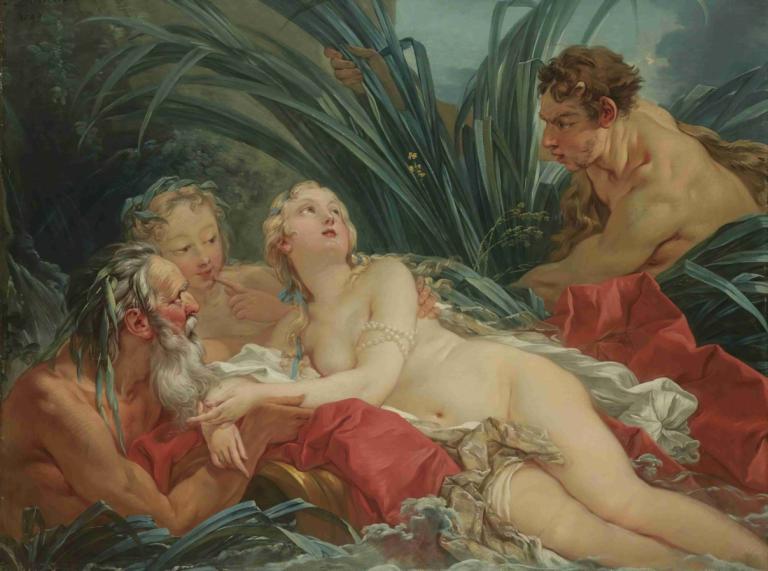 Pan And Syrinx,Pan en Syrinx,François Boucher,Olieverf,Olieverf, parodie op beeldende kunst, meerdere jongens