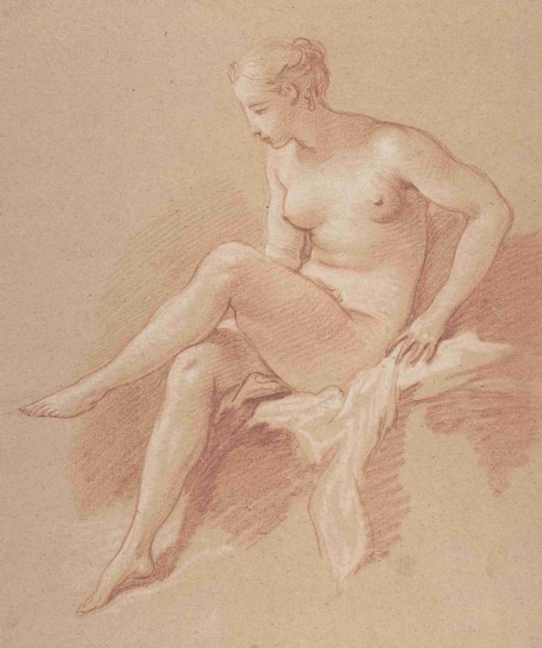 Seated female nude,Istuva nainen alasti,François Boucher,Kuparilevyetsaus,Kuparilevyetsaus, 1 tyttö, yksin