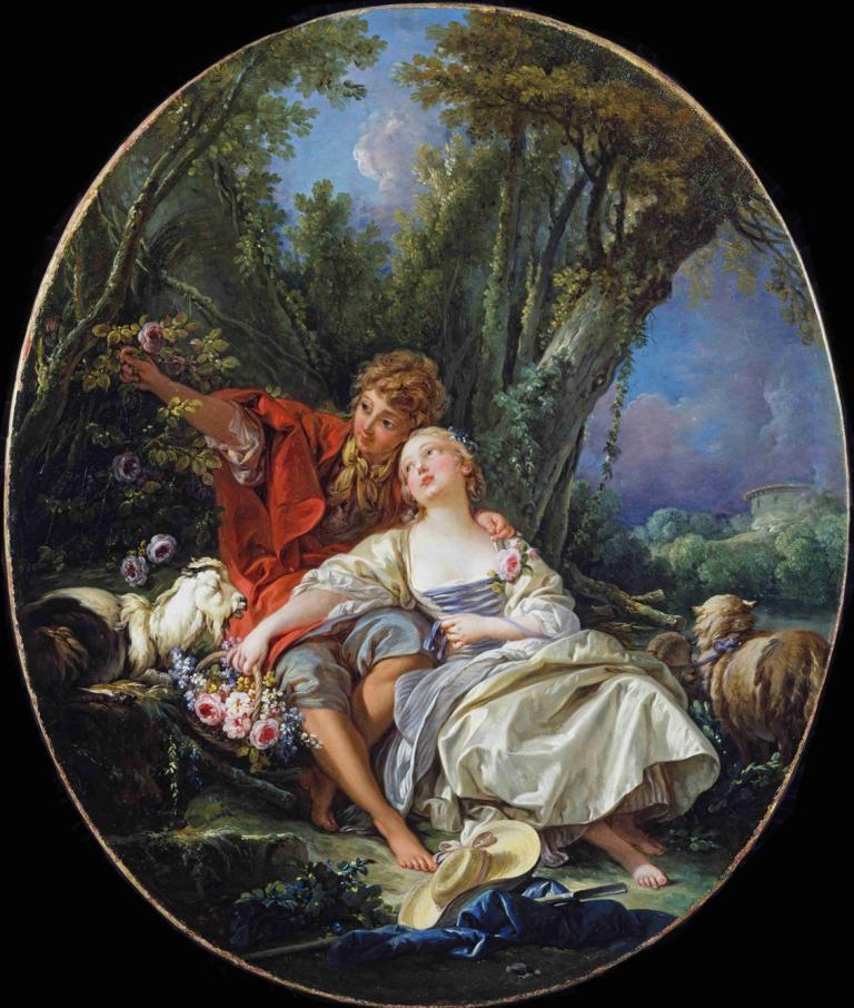 Shepherd and Shepherdess Reposing,Paimen ja paimentolainen lepäämässä,François Boucher,Öljymaalaus