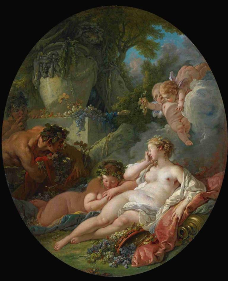 Sleeping Bacchantes Surprised By Satyrs,Satyyrien yllättämät nukkuvat bakkantit,François Boucher,Öljymaalaus