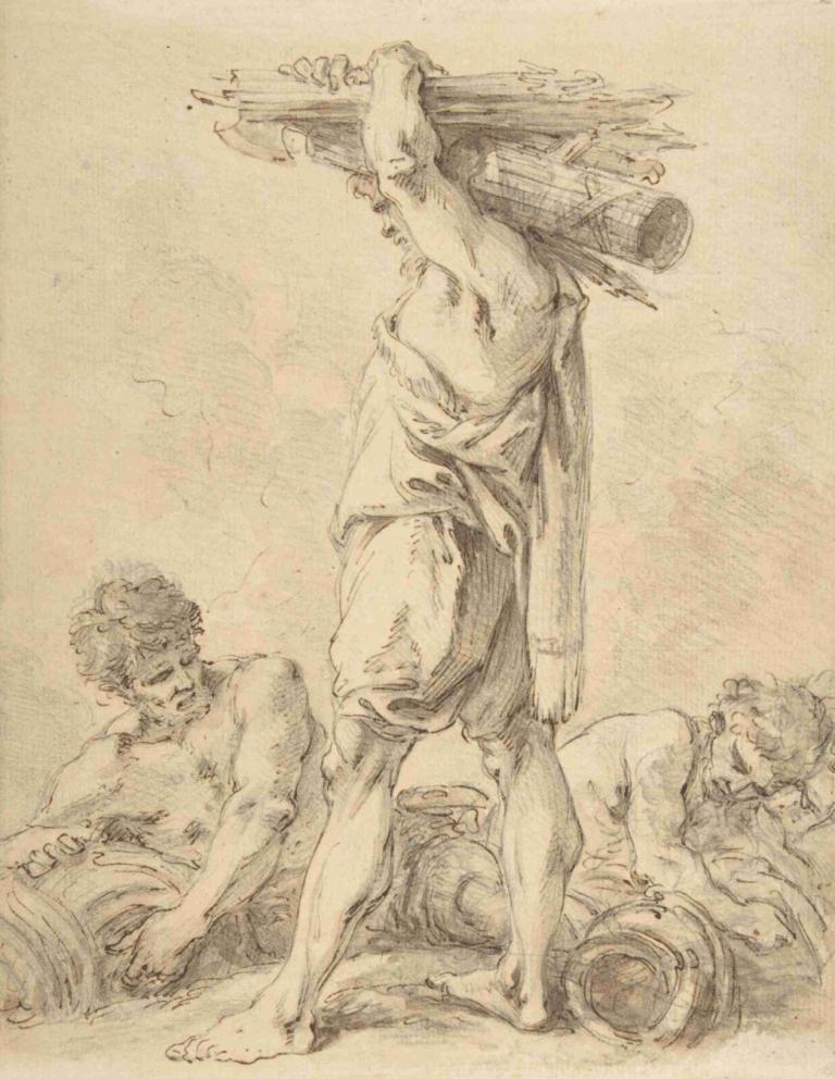 Standing Man Carrying Fasces and Arms,Seisova mies, joka kantaa köysiä ja aseita,François Boucher