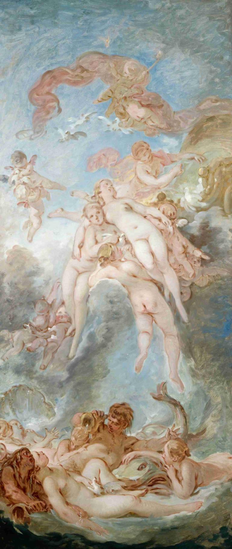 The Birth of Venus,ヴィーナスの誕生,François Boucher,フランソワ・ブーシェ,油絵,油絵, 複数の女の子, ヌード, 乳首, 6人以上の女の子, 複数の男の子, オーラル, 胸