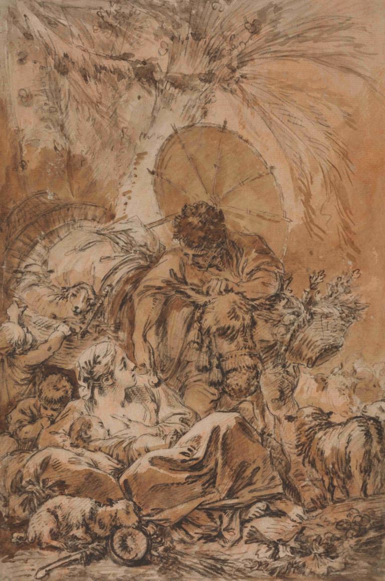 The Departure of Jacob,Le départ de Jacob,François Boucher,Gravure sur cuivre,Gravure sur cuivre, parapluie