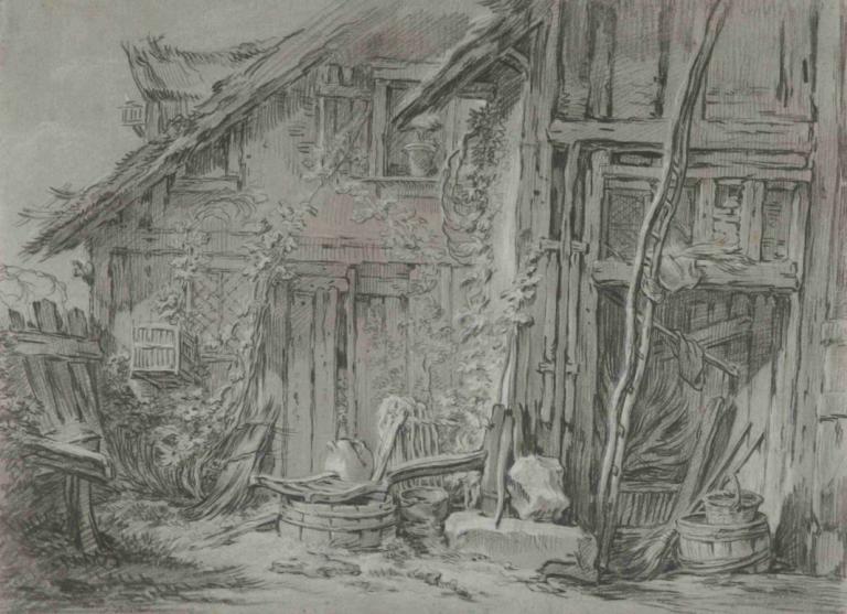 The Dilapidated Farmhouse,De vervallen boerderij,François Boucher,Koperplaatetsing,Koperplaatetsing