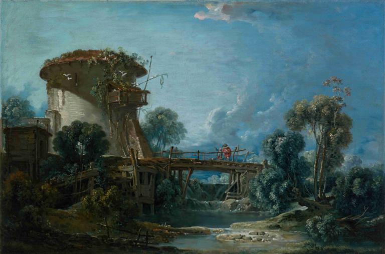 The Dovecote,De Duiventil,François Boucher,Olieverf,Olieverf, landschap, boom, buitenshuis, lucht, wolk