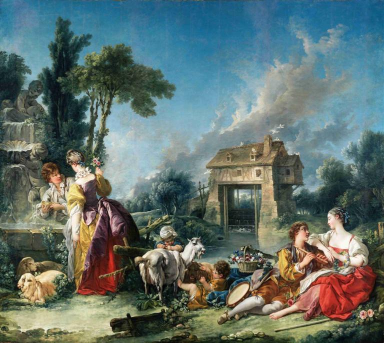 The Fountain of Love,De fontein van liefde,François Boucher,Olieverf,Olieverf, meerdere meisjes, buitenshuis