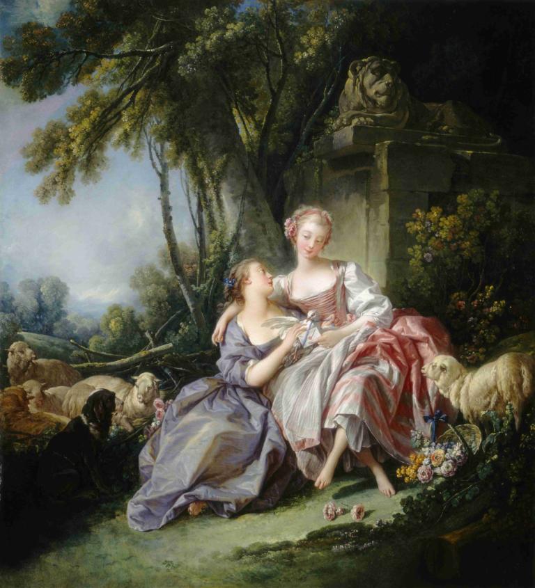 The Love Letter,Der Liebesbrief,François Boucher,Ölgemälde,Ölgemälde, Kunstparodie, mehrere Mädchen, Kleid