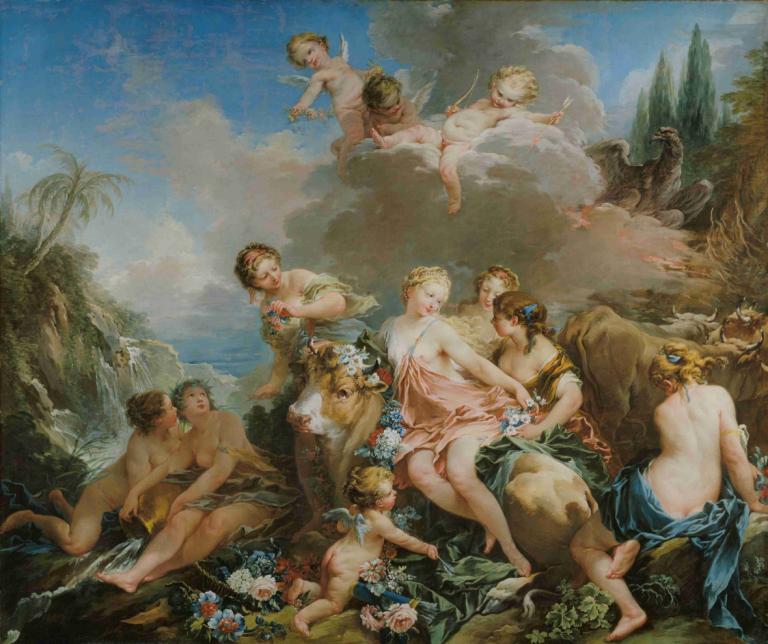 The Rape of Europa,Der Raub von Europa,François Boucher,Ölgemälde,Ölgemälde, Kunstparodie, mehrere Mädchen