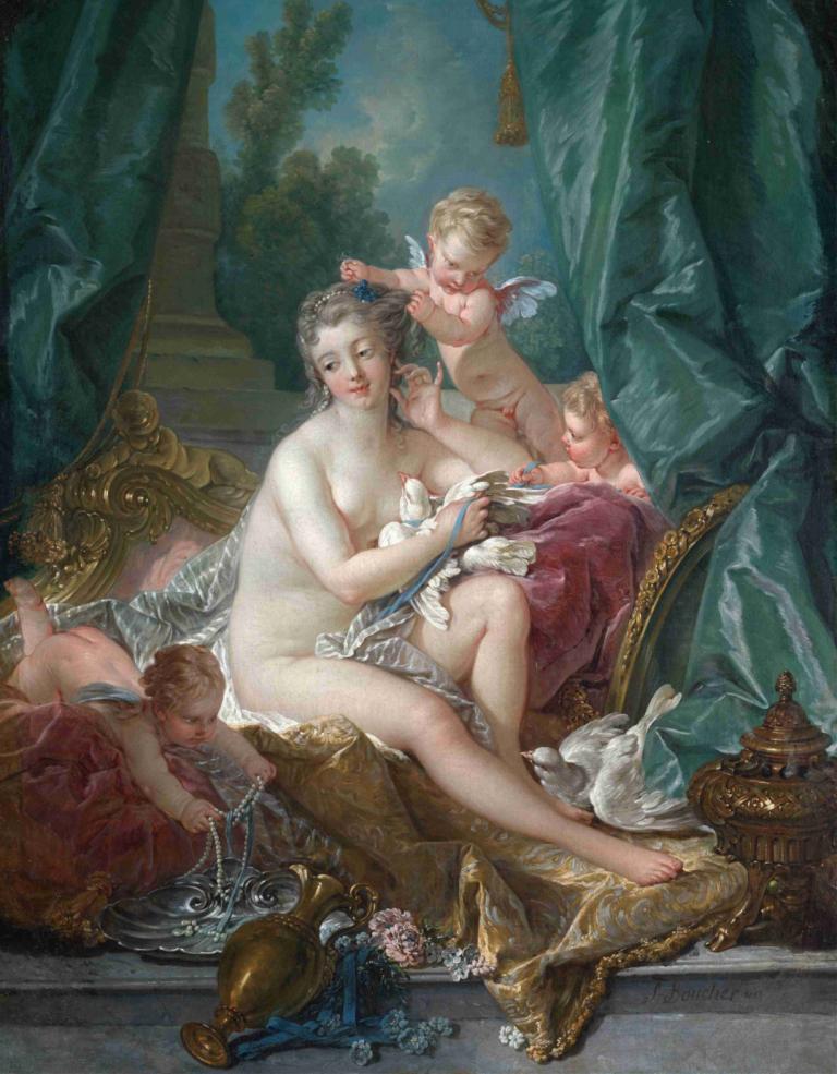 The Toilette of Venus,François Boucher,Oil Painting,Oil Painting, fine art parody, wings, multiple girls