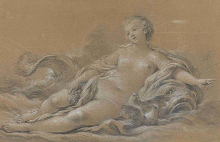 Venus Reclining on a Dolphin,Venus lener seg på en delfin,François Boucher,Francois Boucher