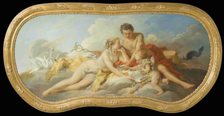 Venus and Mercury Instructing Cupid,François Boucher,Oil Painting,Oil Painting, fine art parody, blonde hair