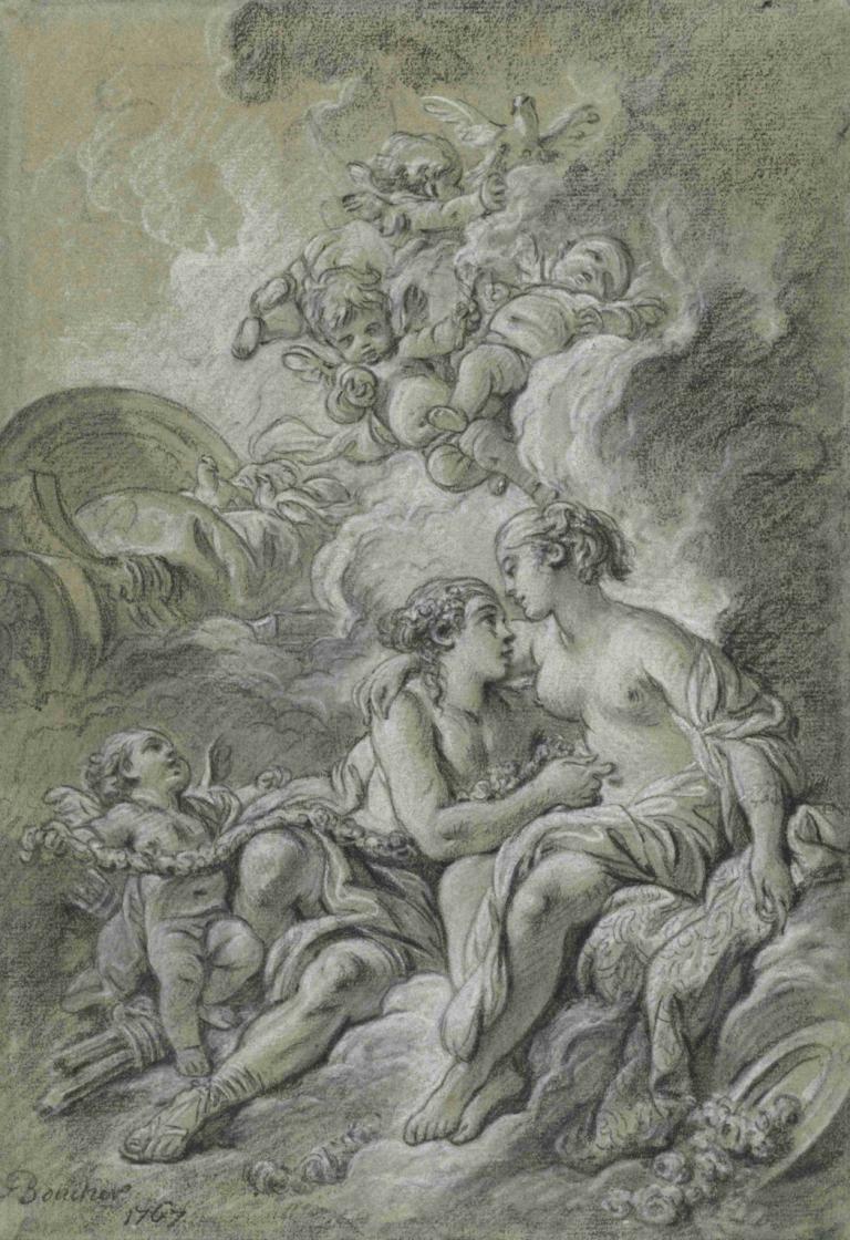 Venus appuyee sur son cher Adonis ...,Venus lener seg på sin kjære Adonis...,François Boucher