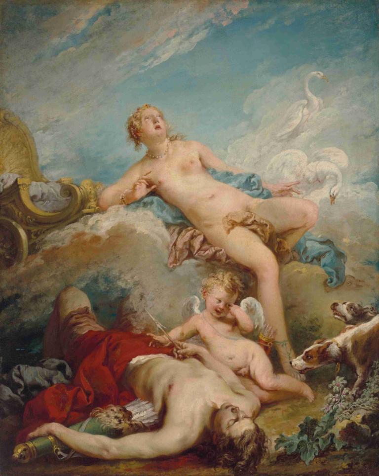 Venus discovering the dead Adonis,죽은 아도니스를 발견한 비너스,François Boucher,프랑수아 부셰,오일 페인팅,오일 페인팅, 미술 패러디, 나체상, 젖꼭지