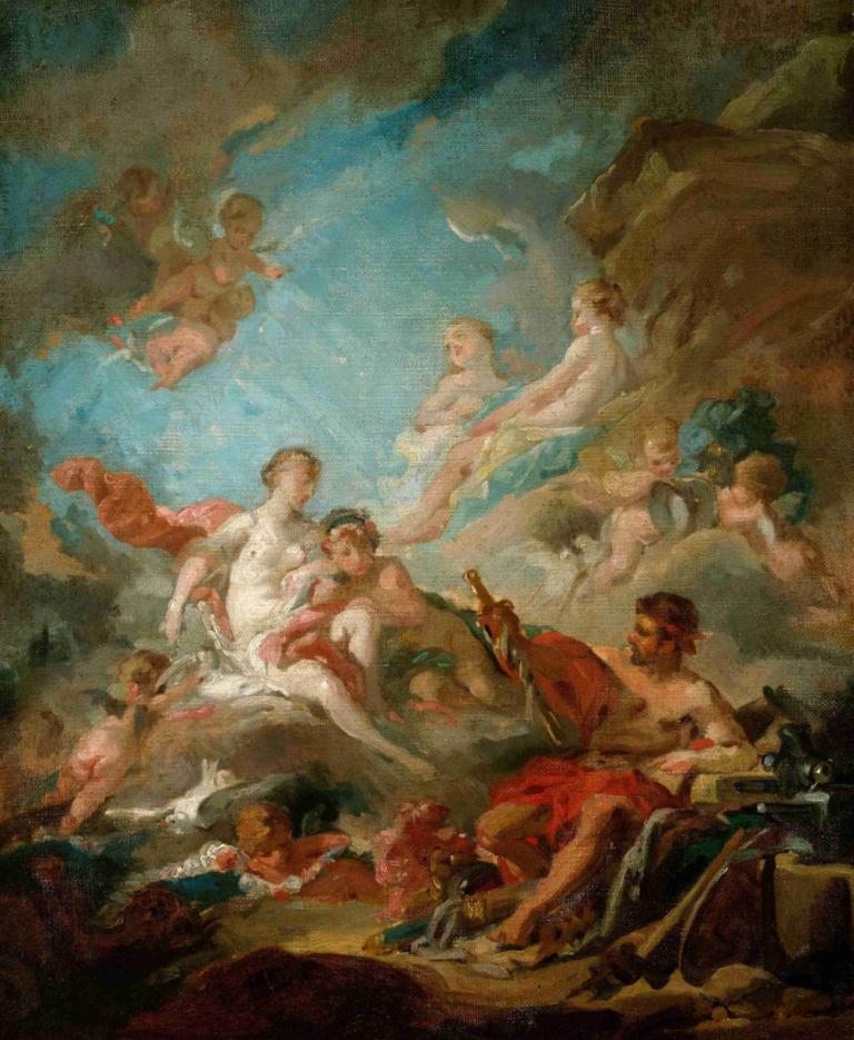 Venus in The Workshop Of vulcan,François Boucher,Oil Painting,Oil Painting, fine art parody, multiple boys