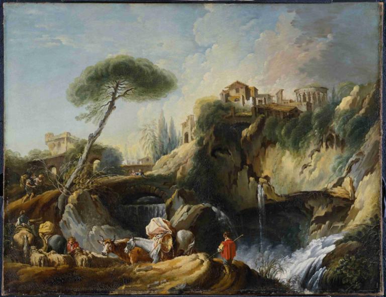 View of Tivoli with the Temple of Vesta,Utsikt over Tivoli med Vesta-tempelet,François Boucher