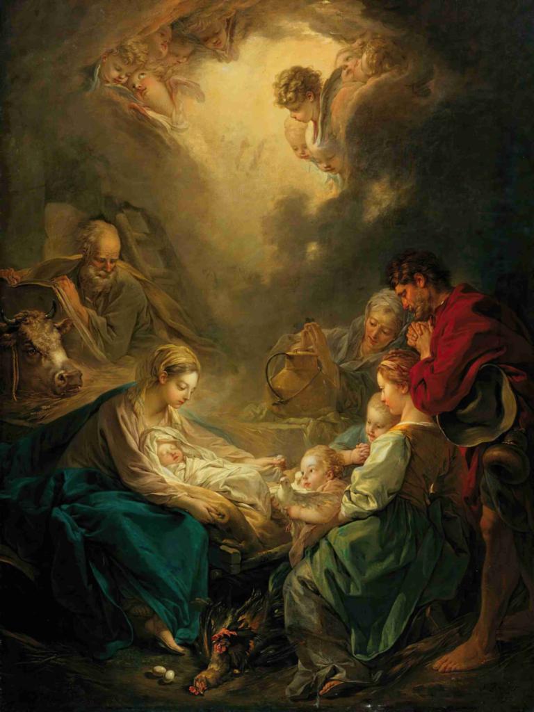 Virgin attending to the sleeping Christ child,François Boucher,Oil Painting,Oil Painting, fine art parody