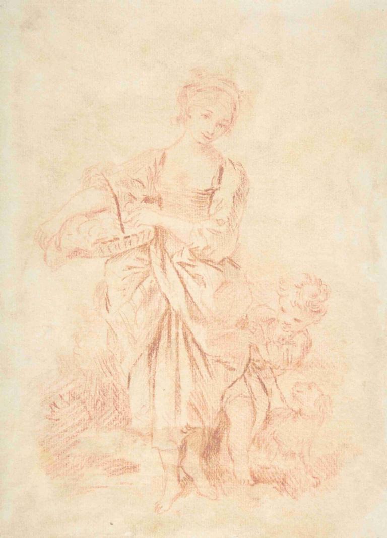 Young Girl with a Boy and a Dog,Junges Mädchen mit einem Jungen und einem Hund,François Boucher,Kupferstich