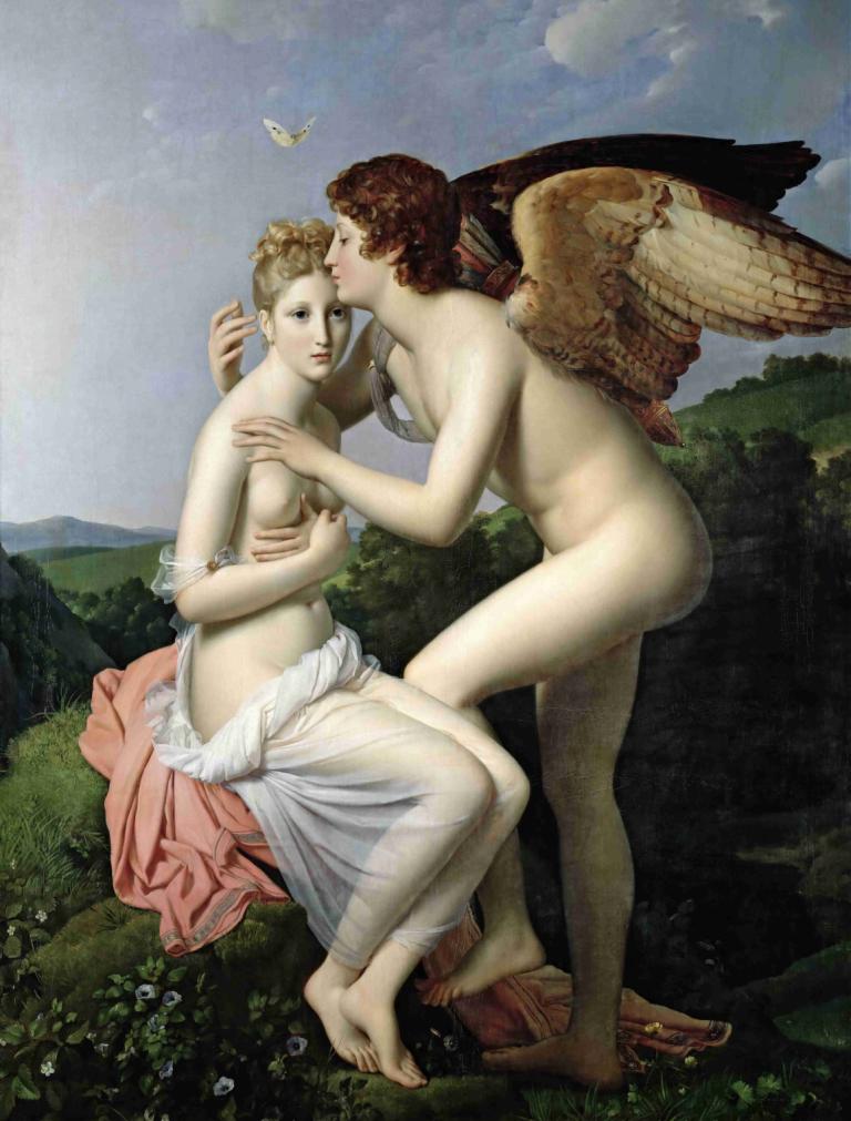 Cupid And Psyche,François Gérard,Oil Painting,Oil Painting, fine art parody, wings, multiple girls, 2girls