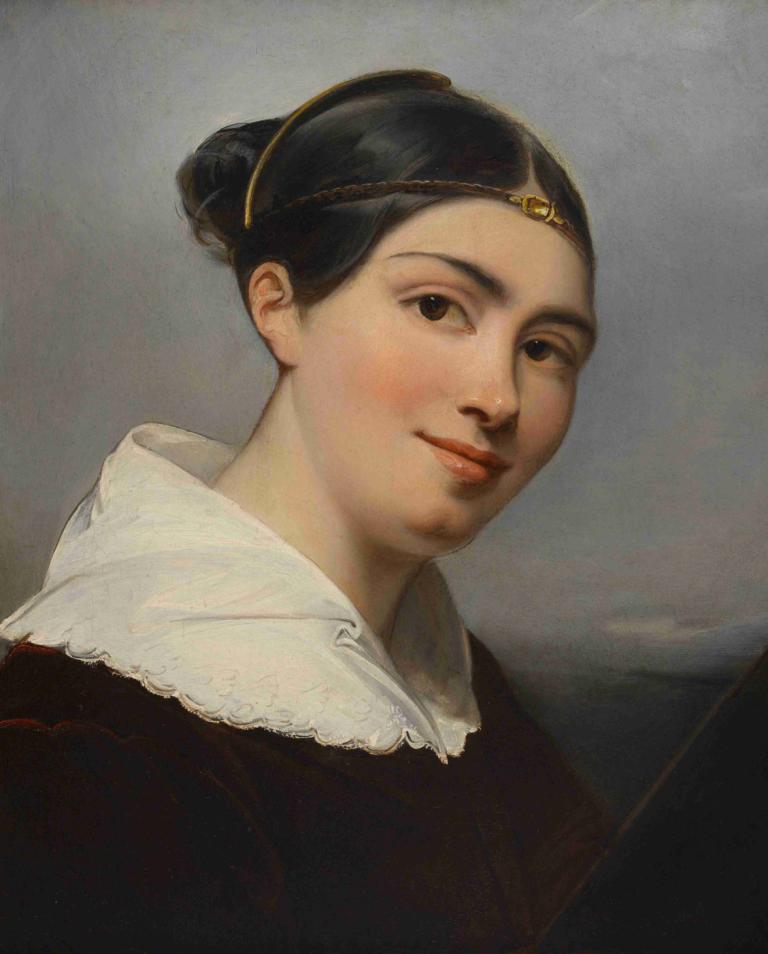 Portrait de Julie Duvidal de Montferrier,François Gérard,Oil Painting,Oil Painting, 1girl, solo, black hair