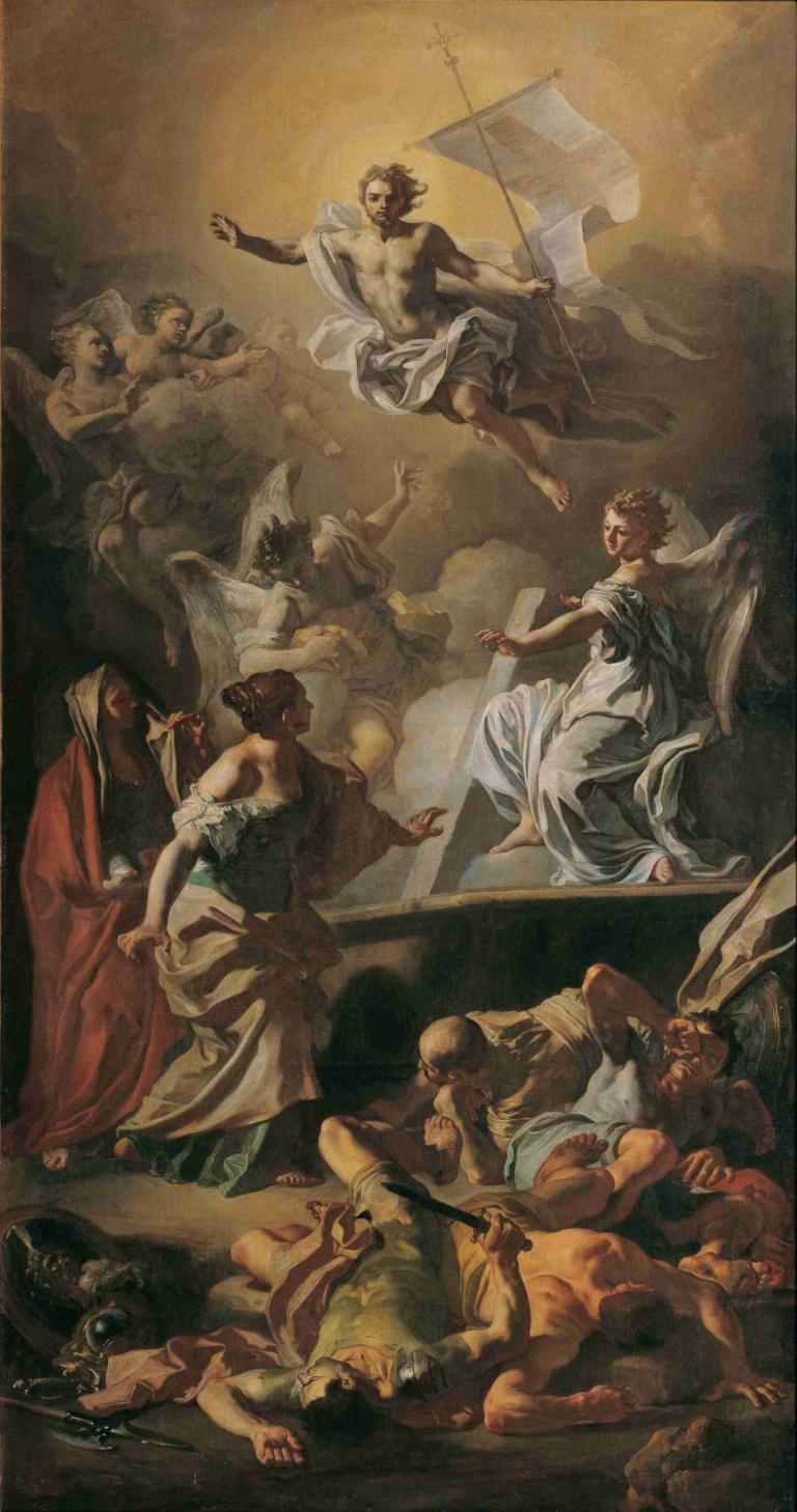 Auferstehung Christi,Kristi opstandelse,Francesco Solimena,Oliemaleri,Oliemaleri, kunstparodi, flere drenge