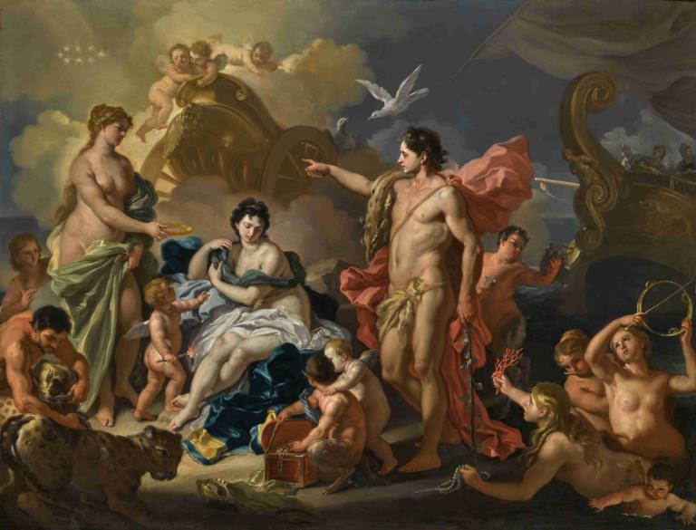 Bacchus And Ariadne,바커스와 아리아드네,Francesco Solimena,프란체스코 솔리메나,오일 페인팅,오일 페인팅, 미술 패러디, 풍자적 개작 시문, 여러 소년, 새, 나체상