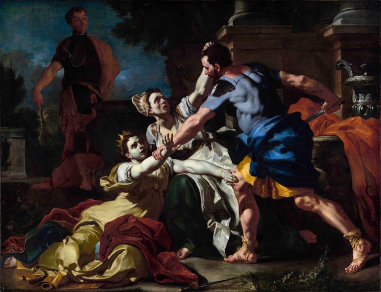 Death of Messalina,Messalinas död,Francesco Solimena,Oljemålning,Oljemålning, konstparodi, flera pojkar