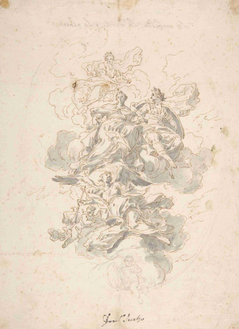 Group of Allegorical figures; Sketch for a Ceiling Decoration,กลุ่มบุคคลตัวอย่าง ภาพสเก็ตช์ตกแต่งเพดาน