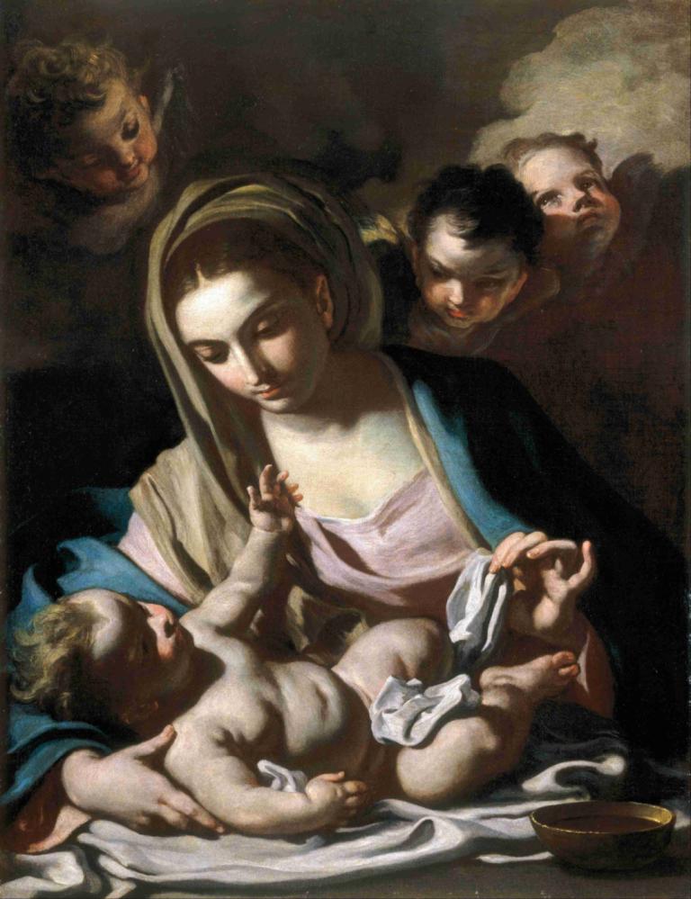 Madonna And Child,마돈나와 아이,Francesco Solimena,프란체스코 솔리메나,오일 페인팅,오일 페인팅, 미술 패러디, 아기, 여러 소년, 풍자적 개작 시문, 여자 1명