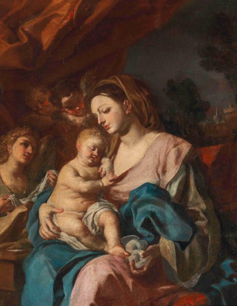 Madonna and Child with Angels,Francesco Solimena,Oil Painting,Oil Painting, fine art parody, baby, realistic